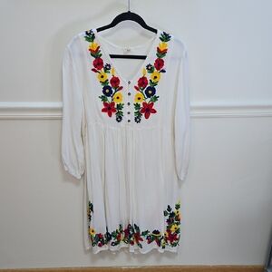 Rivieras White Floral Embroidered Midi Dress